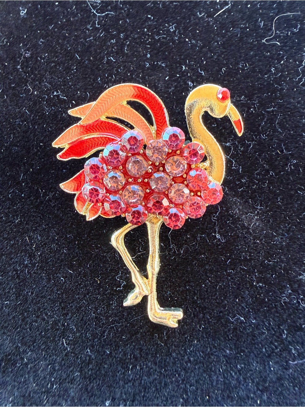Gold-Tone Flamingo Brooch with pink Crystal Accents